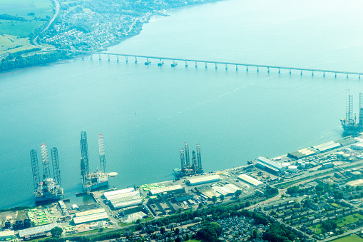 Tay Road Bridge seen from above, in Dundee, in Scotland.