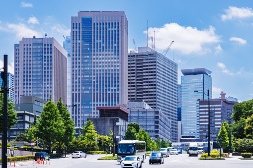 Beautiful blue sky and city buildings