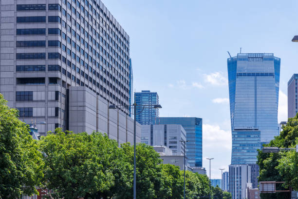 istock Beautiful blue sky and city buildings 1555764538
