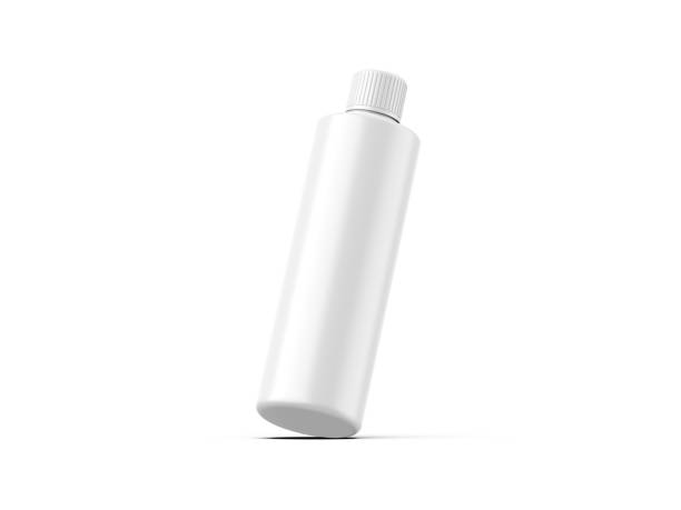 istock Cosmetic plastic bottle with screw cap mockup template for branding and promotion, 3d render illustration 1555770018
