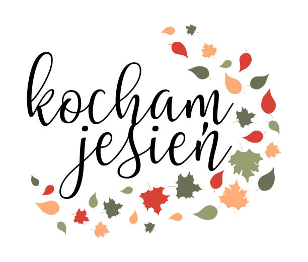 istock I love autumn Vector lettering illustration with Fallen leaves. Foliage and text isolated on white background. Wording in Polish language for Print, Poster, Banner, Flyer. Autumn seasonal decoration. 1555773620