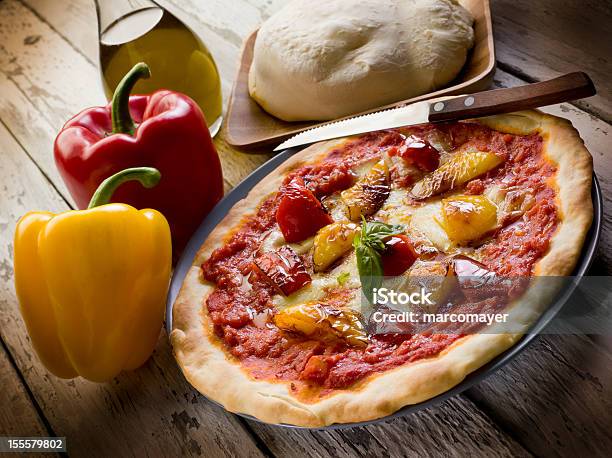 Pizza With Pepper Stock Photo - Download Image Now - Baked, Basil, Bell Pepper