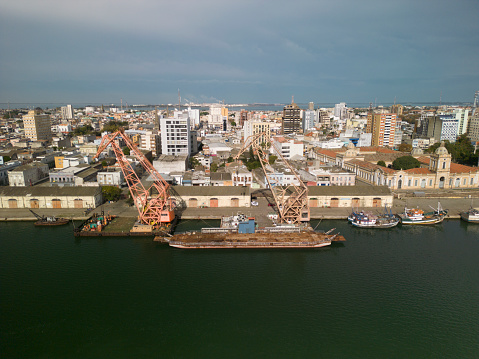 Aerial view of the pier at the port of Rio Grande in the state of Rio Grande do Sul in Brazil