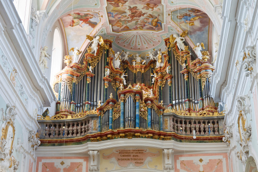Great baroque church organ in Ochsenhausen, Germany.