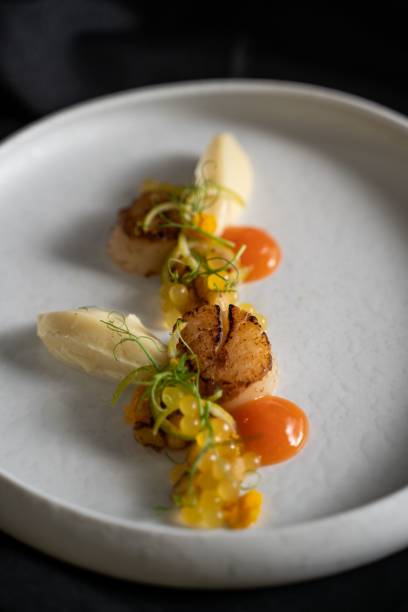 istock a dish is displayed on a white plate with orange sauce 1555815329