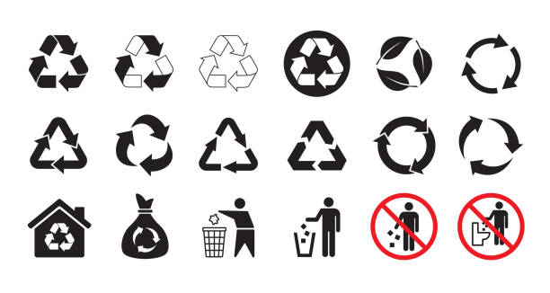 Trash Bin, Trash Can, Recycle Icons, Garbage Sign - Vector Set