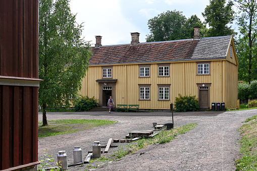 Oslo, Norway, July 6, 2023 - The traditional wooden house near Telthusbakken in Oslo, Norway.