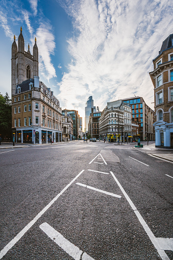 London view of empty streets in the morning