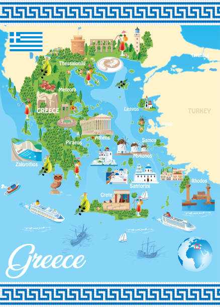 bildbanksillustrationer, clip art samt tecknat material och ikoner med cartoon map of greece - zakynthos illustrationer