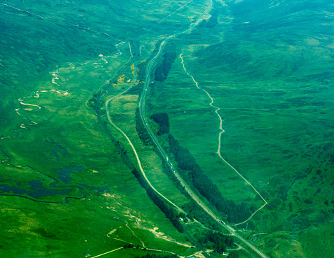 A typical British road, seen from above from an aircraft.