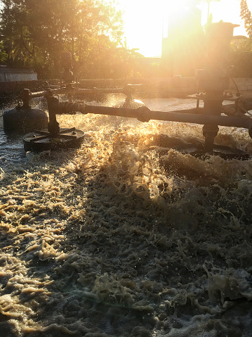 Machines are working hard to treat the wastewater from rubber scrap production to keep the environment clean, Over the sun