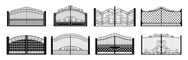 istock Metal gate. Fence gate on white background. Design of forged products 1555863232
