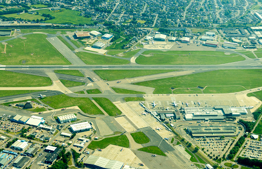 An aerial view of Aberdeen International Airport, in Scotland, UK.