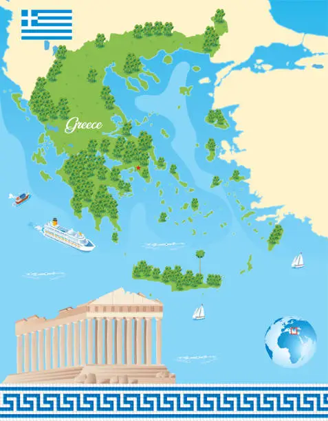 Vector illustration of Greece Map and Parthenon