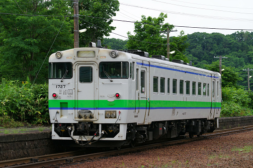 Otaru-city, Hokkaido, Japan - July 18, 2023 : KIHA 40 Extra train at the Ranshima station