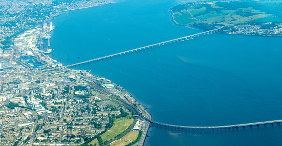 Tay Road Bridge seen from above, in Dundee, in Scotland.