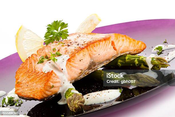 Roasted Salmon And Vegetables Stock Photo - Download Image Now - Asparagus, Baked Salmon, Color Image