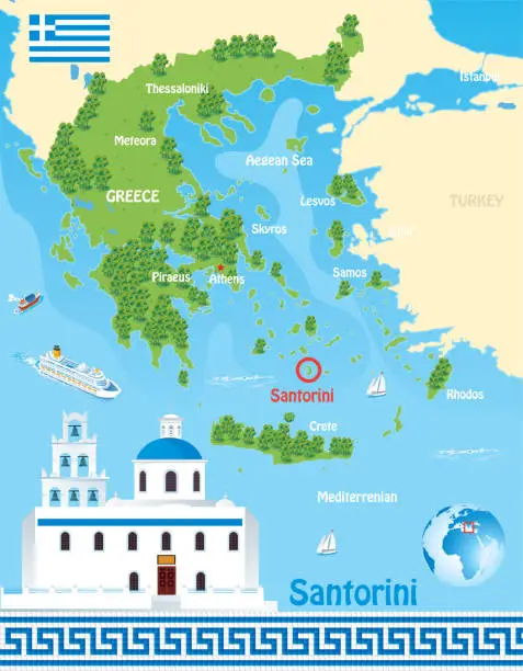 Vector illustration of Greece Map and Santorini