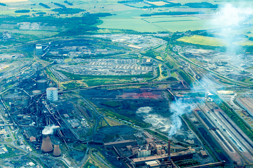 A view of the huge and very important Scunthorpe Steelworks, in North Lincolnshire, United Kingdom.