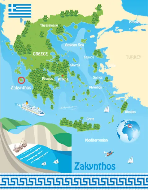 Vector illustration of Greece Map and Zakynthos