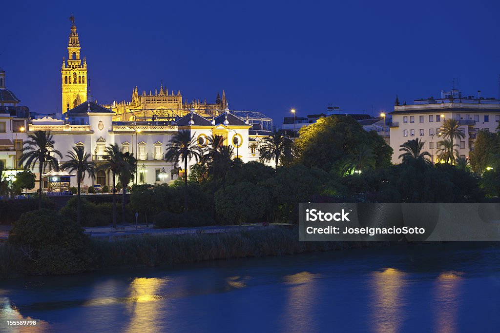 Catedral de Sevilla de Touros da Real Maestranza à noite, Espanha - Foto de stock de Andaluzia royalty-free