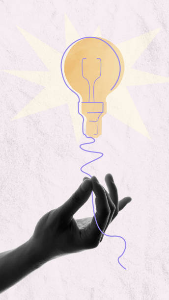 istock Female hand holding light bulb symbolizing creative professional ideas. Contemporary art collage. Conceptual design 1555900537