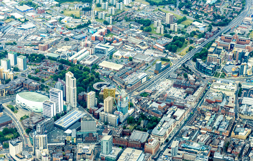 Birmingham is one of the largest cities in the United Kingdom, here seen from the air.