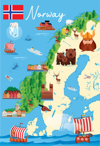 노르웨이의 만화지도 - map viking viking ship norway stock illustrations