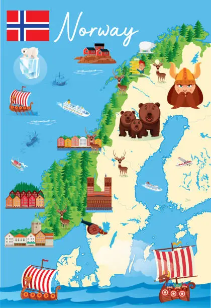 Vector illustration of Cartoon Map of Norway