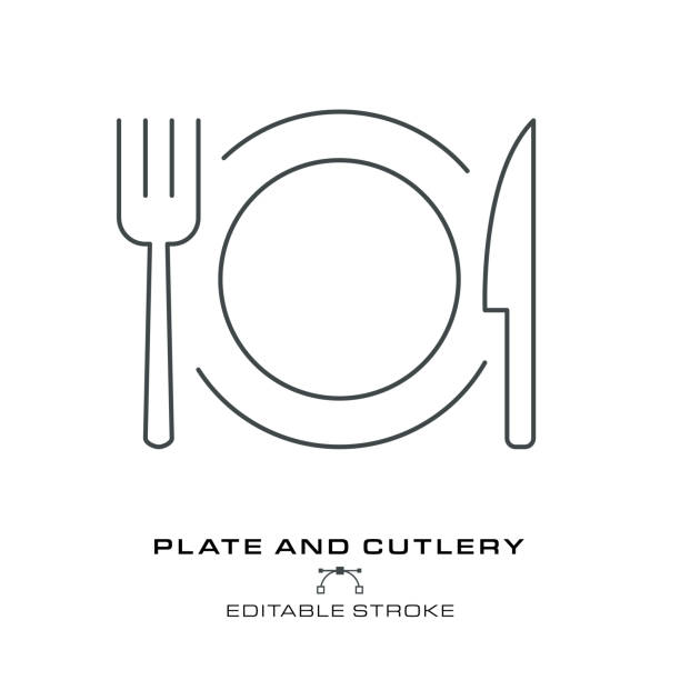 Plate - Single Cooking Icon - editable stroke. vector art illustration