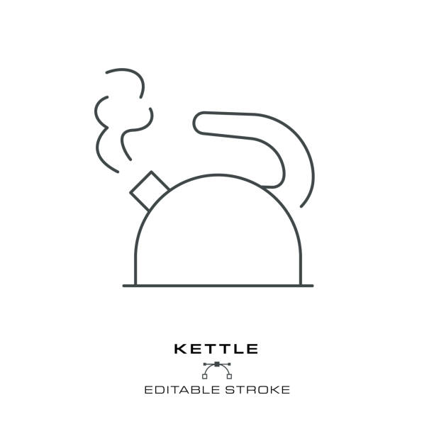 Kettle - Single Cooking Icon - editable stroke. vector art illustration