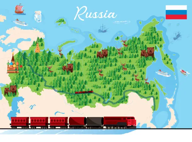 Vector illustration of Trans Siberian Railway