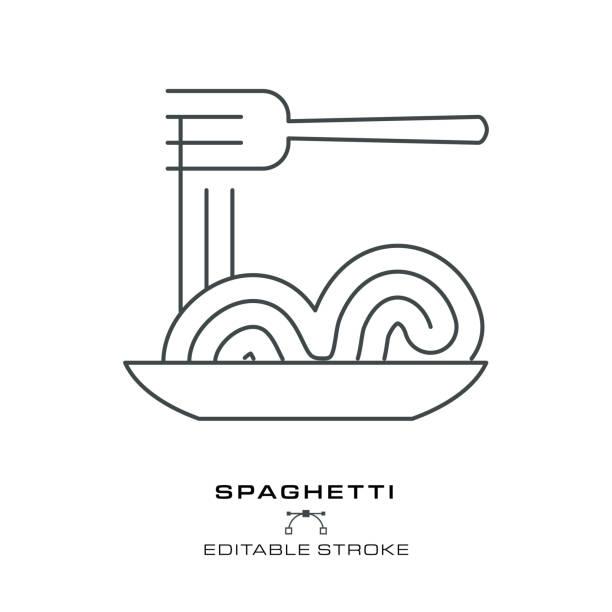Spaghetti - Single Cooking Icon - editable stroke. vector art illustration