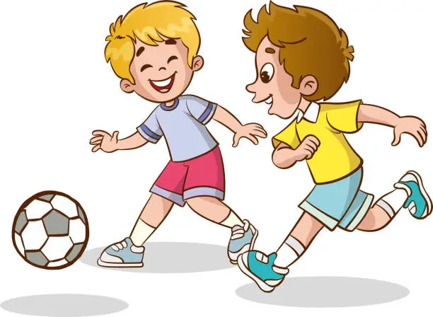 Vector illustration of Vector Illustration Of Kids Playing Football isolated