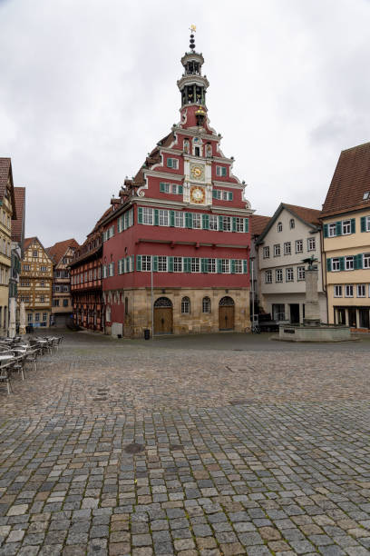 istock Esslingen town hall on a rainy spring day with cobblestone forecourt 1555933450