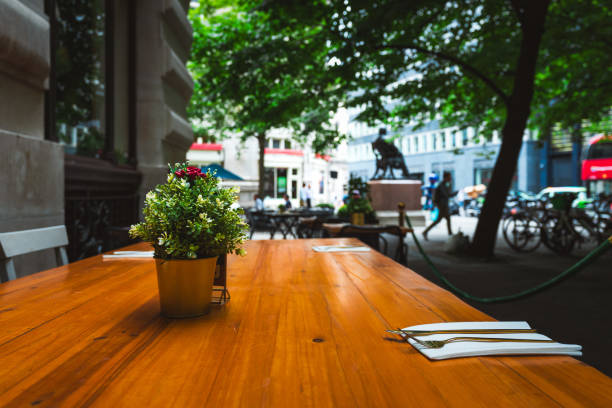 istock Restaurant terrace seat & table outdoor 1555943355
