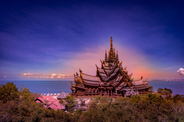 Sanctuary of Truth temple with blue sky background in Pattaya , Chonburi, Thailand.