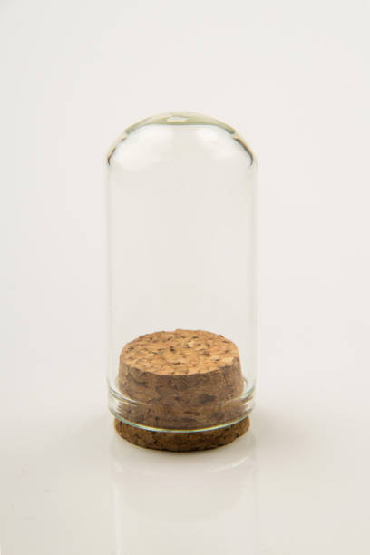 istock Small empty transparent glass vial on white background 1555948116