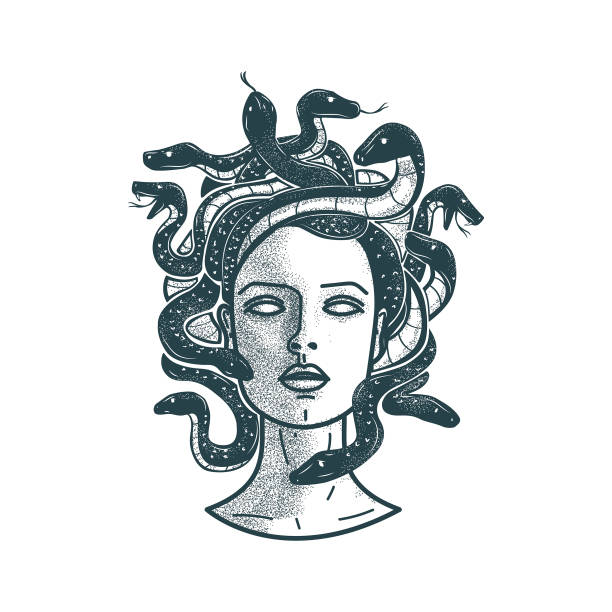 ilustraciones, imágenes clip art, dibujos animados e iconos de stock de imprimir - gorgon