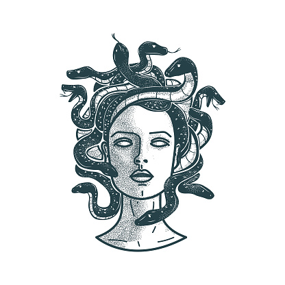 Artistic statue like Medusa head, vector illustration