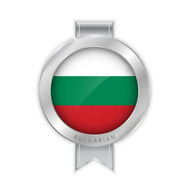 Vector illustration of Bulgaria flag silver brooch, stickers. 3D vector style