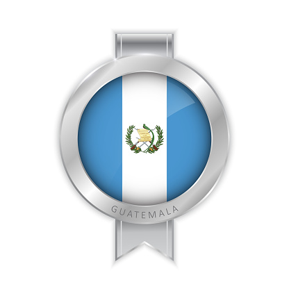 Guatemala flag silver brooch, stickers. The symbol is used as a patriotic brooch 3D vector style