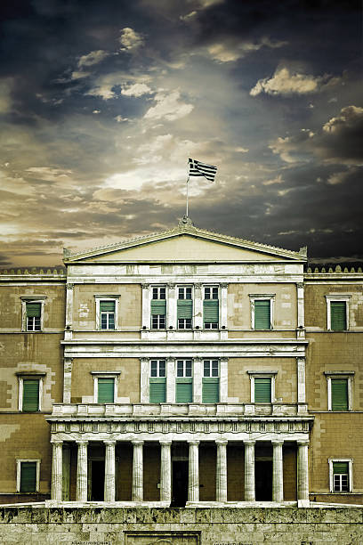 istock Greek Parliament building under dark sky 155596998