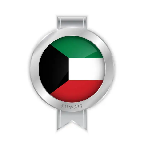 Vector illustration of Kuwait flag silver brooch, stickers. 3D vector style