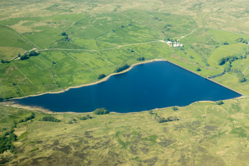 One of the millions of lakes around the United Kingdom, seen from above.