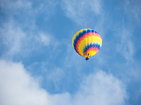 A hot air balloon high above.
