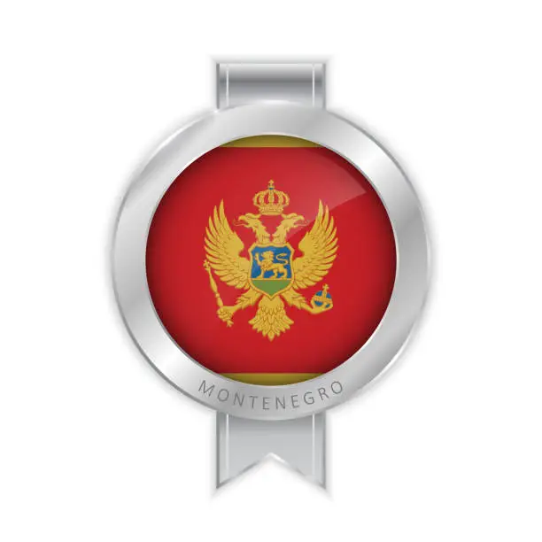 Vector illustration of Montenegro flag silver brooch, stickers. 3D vector style