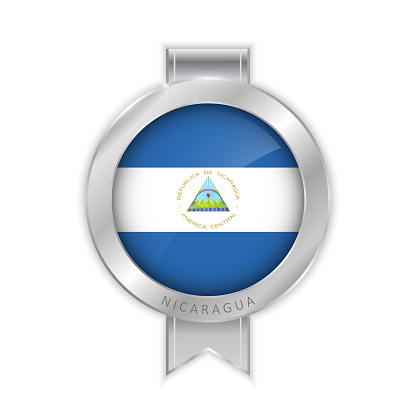 Nicaragua flag silver brooch, stickers. The symbol is used as a patriotic brooch 3D vector style