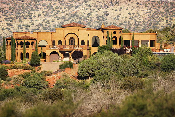 Mansion Desert Southwest Villa Architecture Huge luxury villa mansion - southwest architecture in a desert setting.  Sedona, Arizona, 2012. nook architecture photos stock pictures, royalty-free photos & images