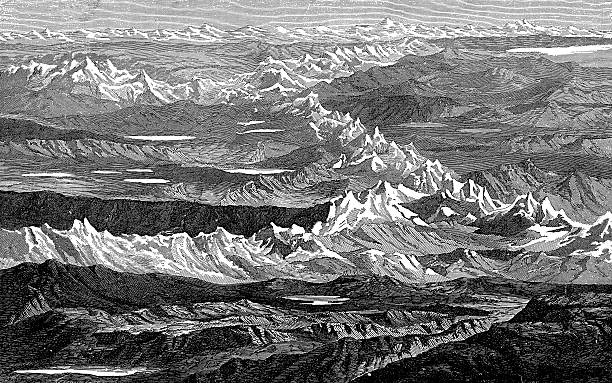 Antique engraved image of Andes Antique engraved image of Andes andes mountains chile stock illustrations